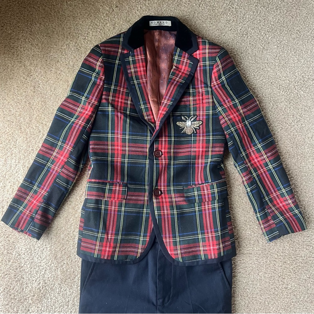 🔥 Romano Luxury suit collection Checkered Fashion two-piece suit for Boys Sz. 7